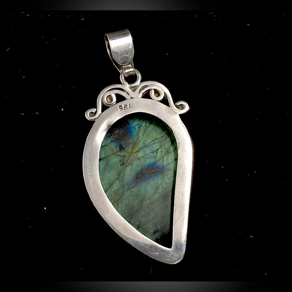 Large Vintage Labradorite Rare Blue Flash  Spectrolite 925 Gemstone Pendant - Picture 10 of 13